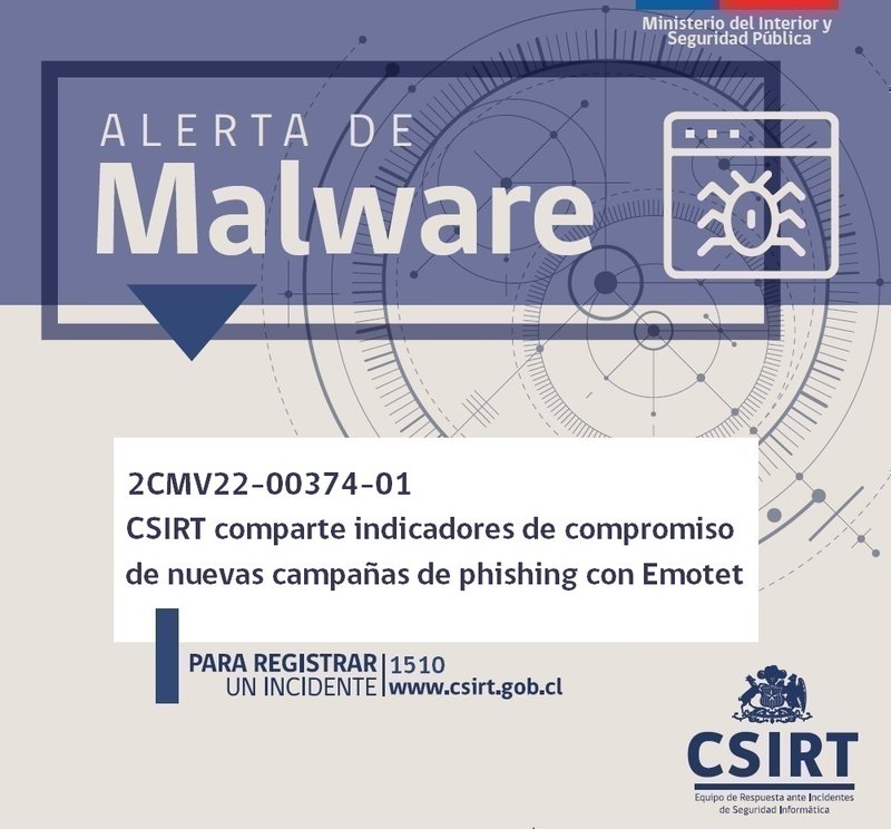 2CMV22-00374-01 CSIRT comparte IoC de campañas de phishing que distribuyen el malware Emotet