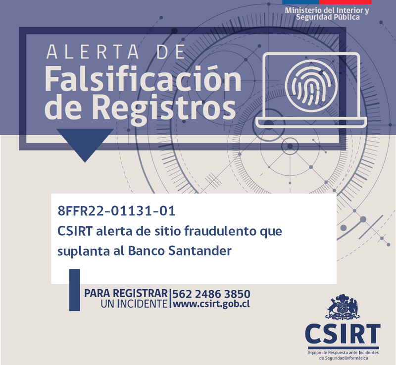 8FFR22-01131-01 CSIRT alerta de página fraudulenta que suplanta al Banco Santander