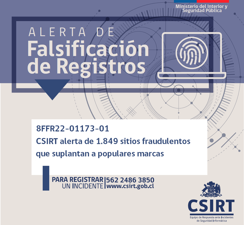 8FFR22-01173-01 CSIRT alerta de 1.849 sitios fraudulentos que suplantan a populares marcas