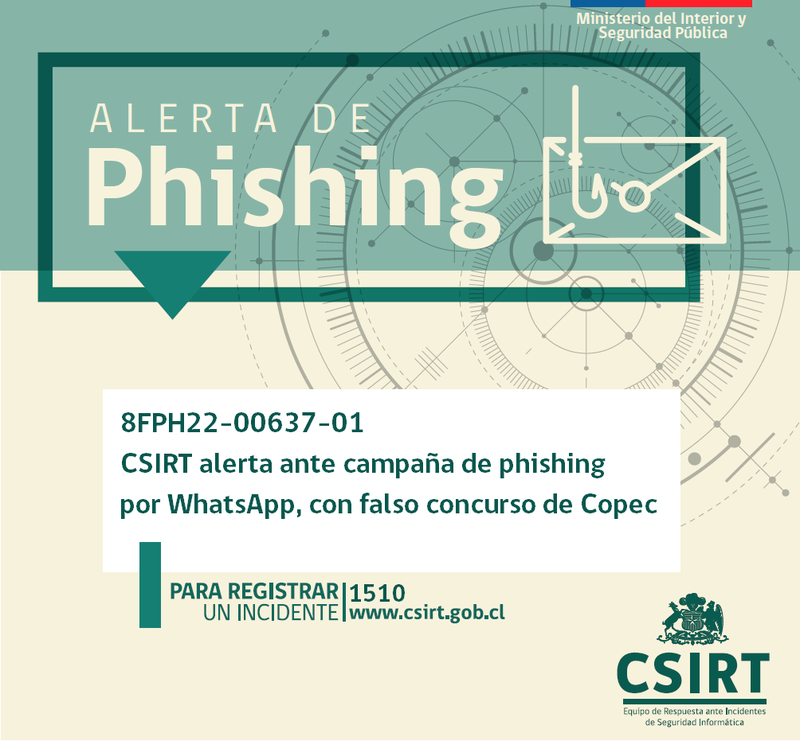 8FPH22-00637-01 CSIRT alerta de campaña de phishing por WhatsApp con falso concurso de Copec